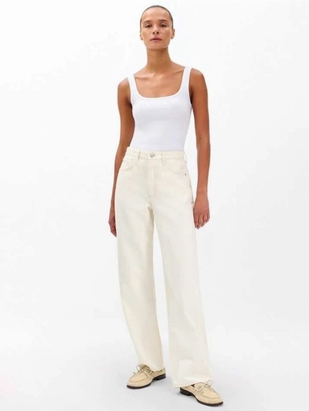Rag & Bone Shea High Rise Full Length Relaxed Straight Leg Jeans in Ecru Size 28
